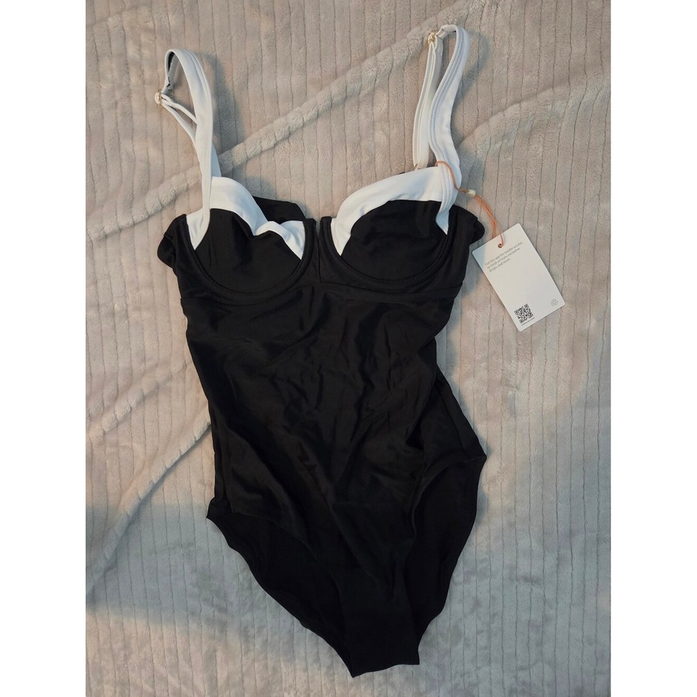Quince One Piece Swimsuit Womens XS Black White Underwire Colorblock NWT
